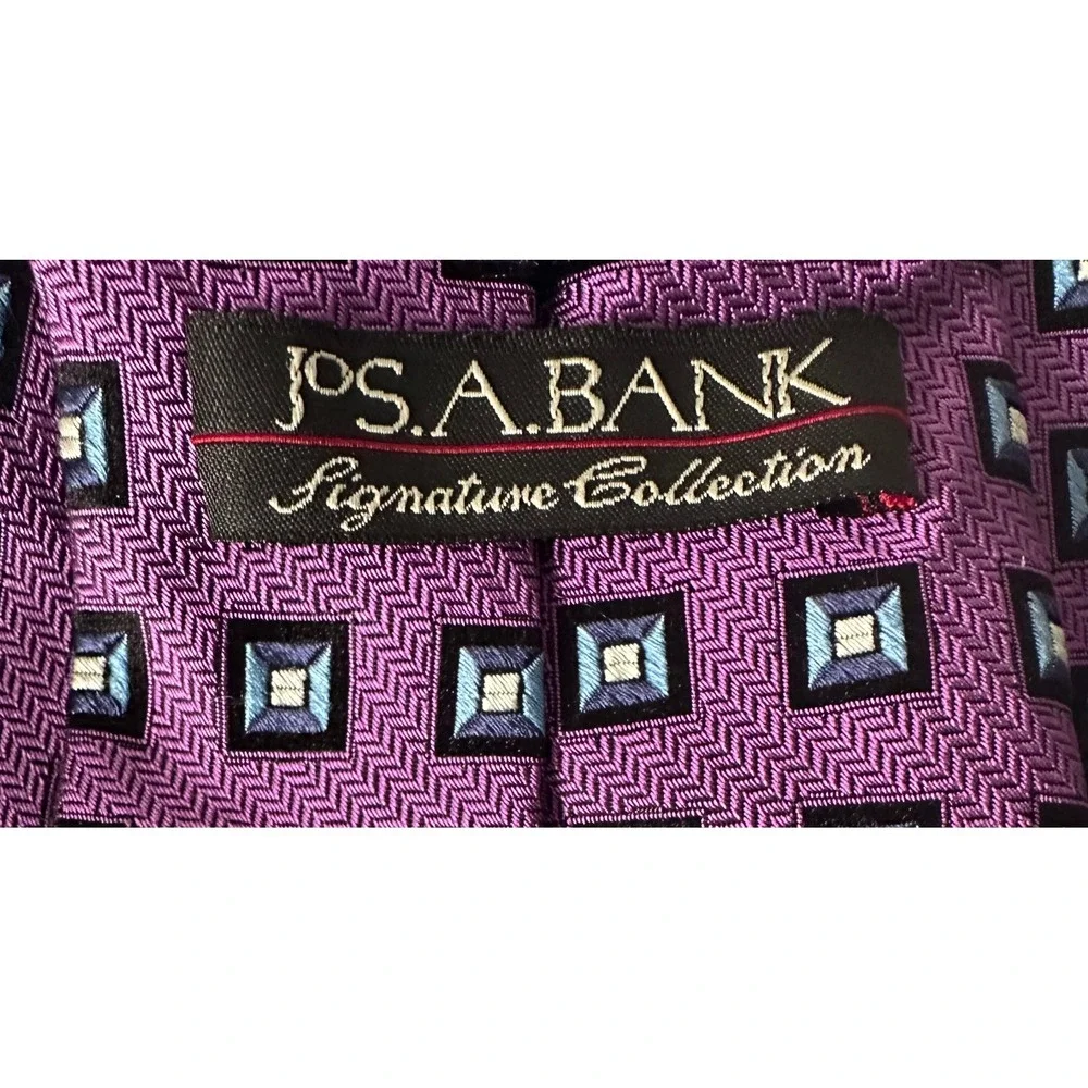 Jos A Bank Signature Collection Purple Silk Tie Lot of‎ 3 Paisley Geometric Mens
